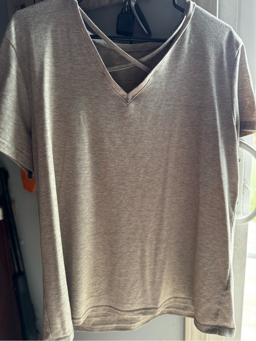 SHEIN Taupe Crisscross V-Neck Short Sleeve Top